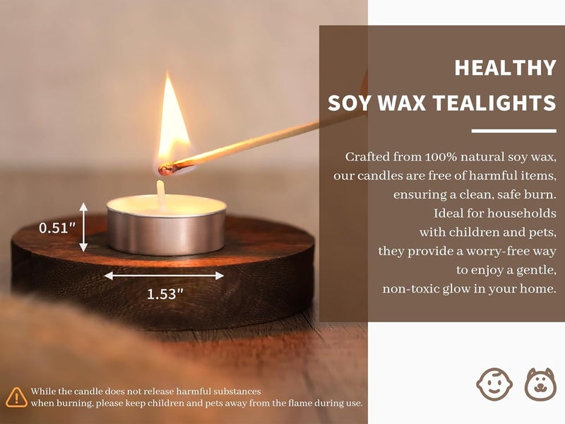 LAMORGIFT Soy Tealight Candles | 100 Pack | 4 Hours - 100% Natural Soy Wax Tea Lights | Paraffin-Free, Unscented Small White Tealights in Bulk, Long Burning for Shabbat, Home, Wedding - Image 3